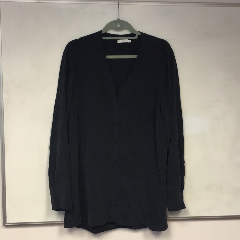 Vince Navy Silk Blouse Size L